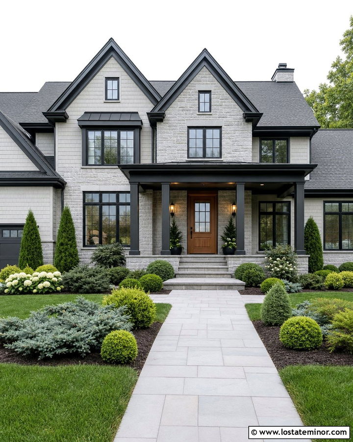 Stone House With Evergreen Landscaping - 30 Stone House Design With Landscaping Ideas