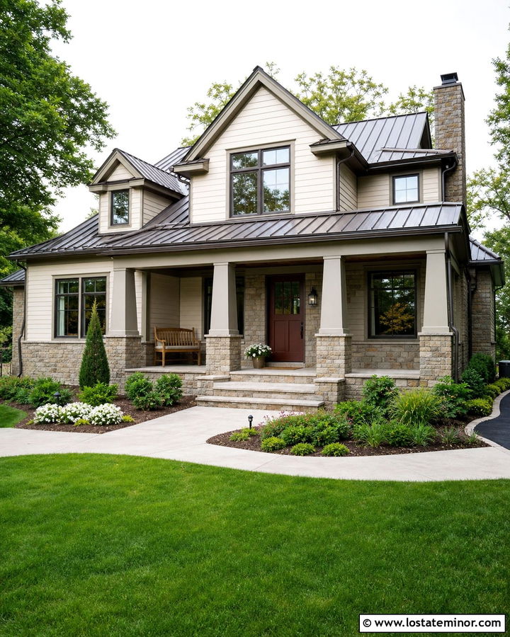 Stone House With Extended Portico - 30 Stone House Design With Portico Ideas