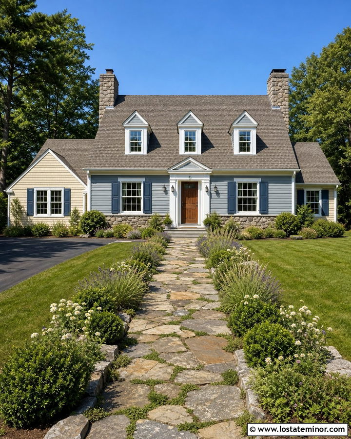 Stone House With Flagstone Garden Path - 30 Stone House Design With Landscaping Ideas