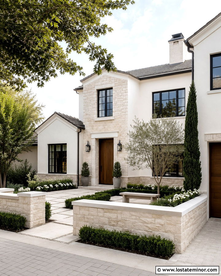 Stone House With Front Courtyard - 30 Stone House Design With Front Yard Ideas