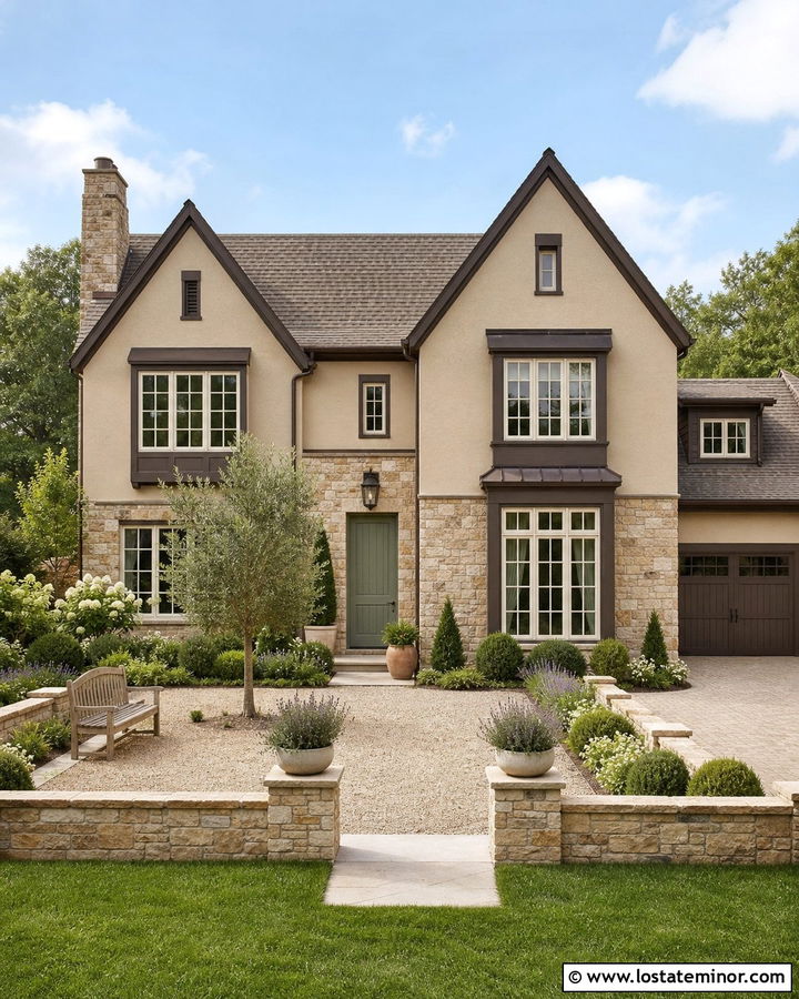 Stone House With Front Courtyard - 30 Stone House Design With Landscaping Ideas