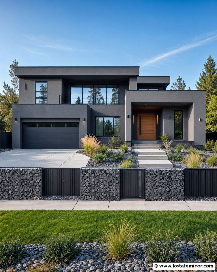 Stone House With Gabion Fence - 30 Stone House Design With Fence Ideas