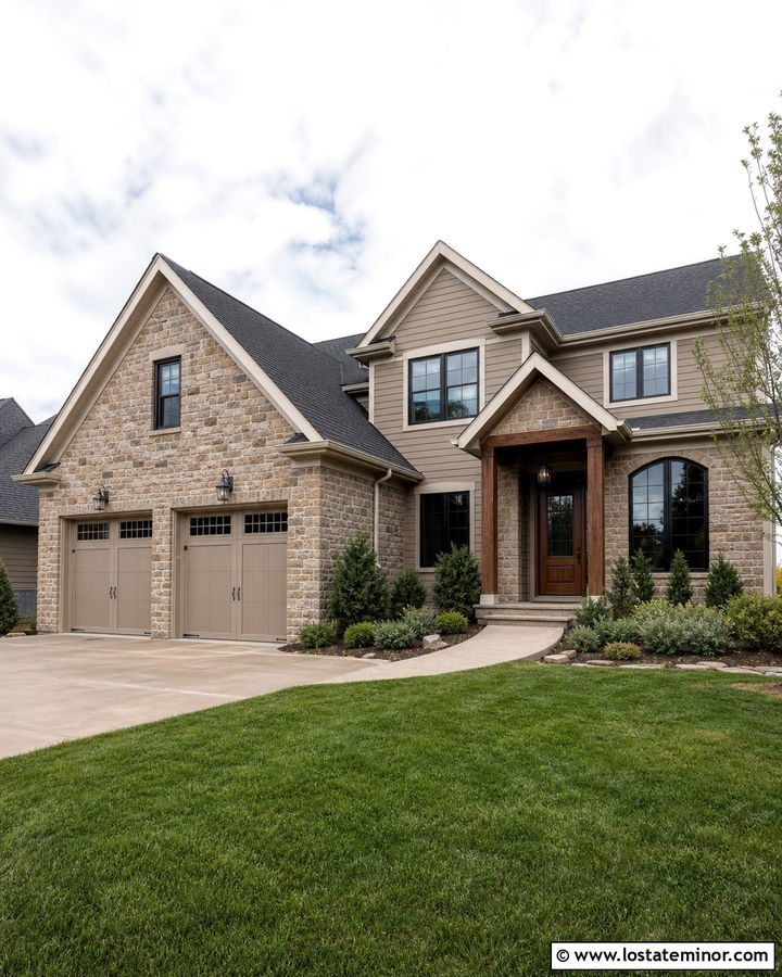 Stone House With Gabled Garage - 30 Stone House Design With Gables Ideas