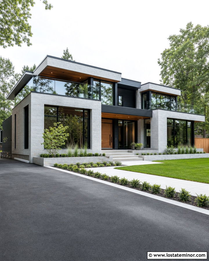 Stone House With Glass Deck Railings - 30 Stone House Design With Railings Ideas