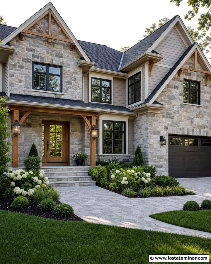 Stone House With Glass Paneled Wood Door - 30 Stone House Design With Entry Door Ideas