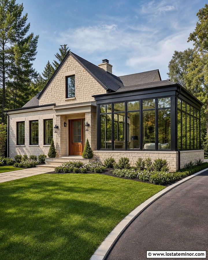 Stone House With Glass Sunroom - 30 Stone House Design With Sunroom Ideas
