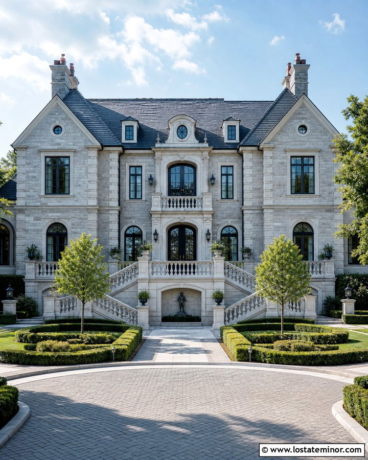 Stone House With Grand Double Staircase - 30 Stone House Design With Steps Ideas