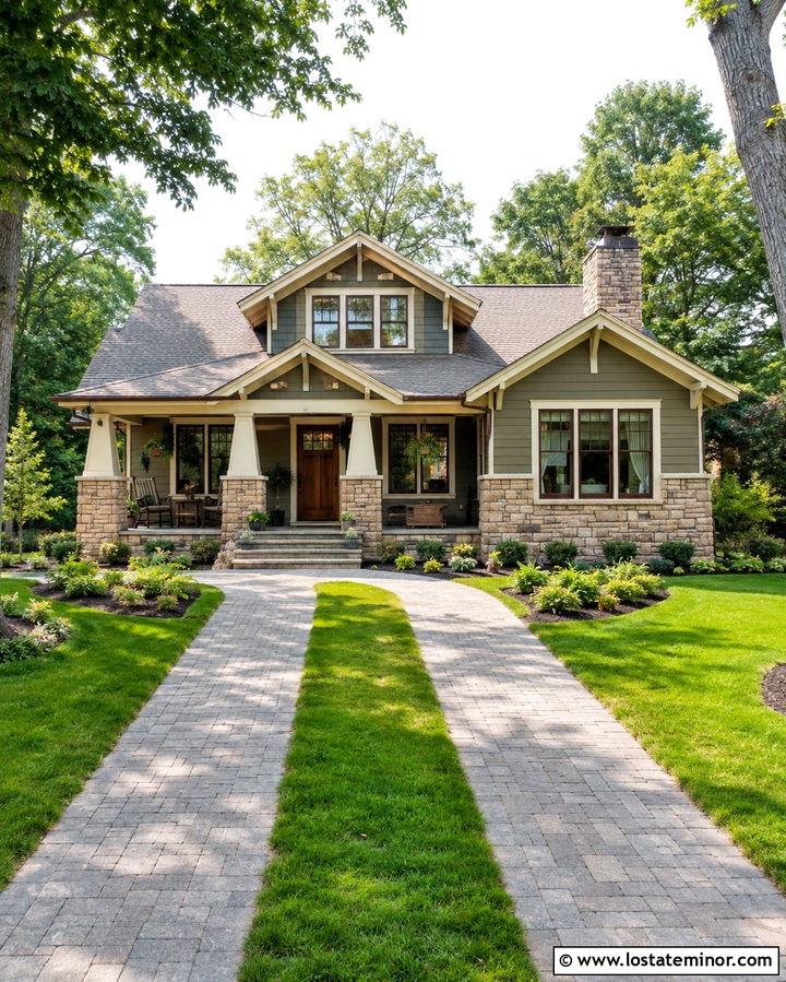 Stone House With Grass Strip Driveway - 30 Stone House Design With Driveway Ideas