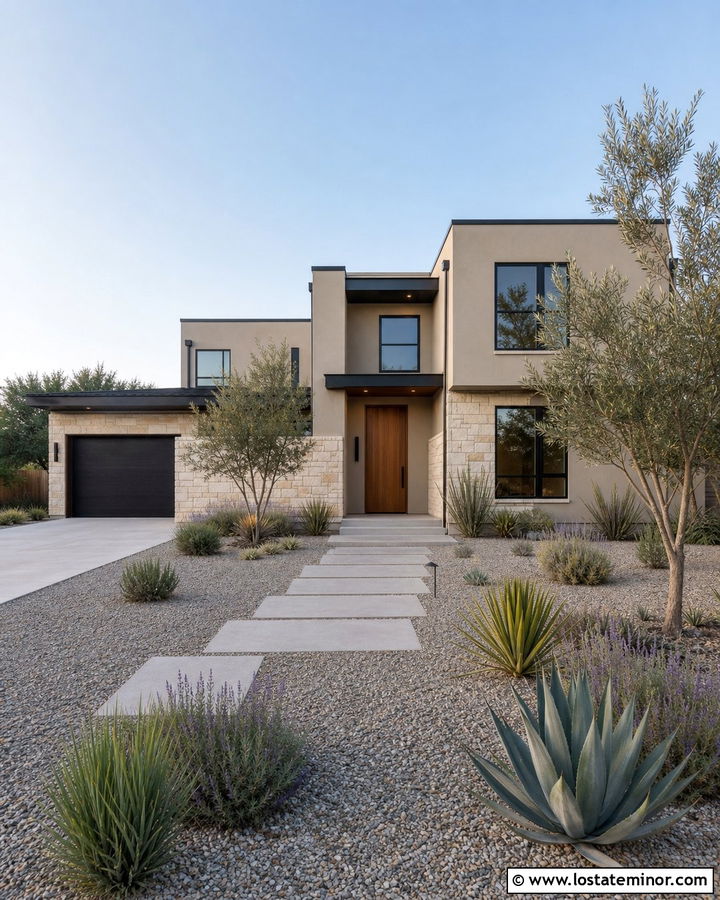 Stone House With Gravel Front Yard - 30 Stone House Design With Landscaping Ideas