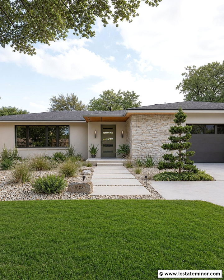 Stone House With Gray Green Entry Door - 30 Stone House Design With Entry Door Ideas
