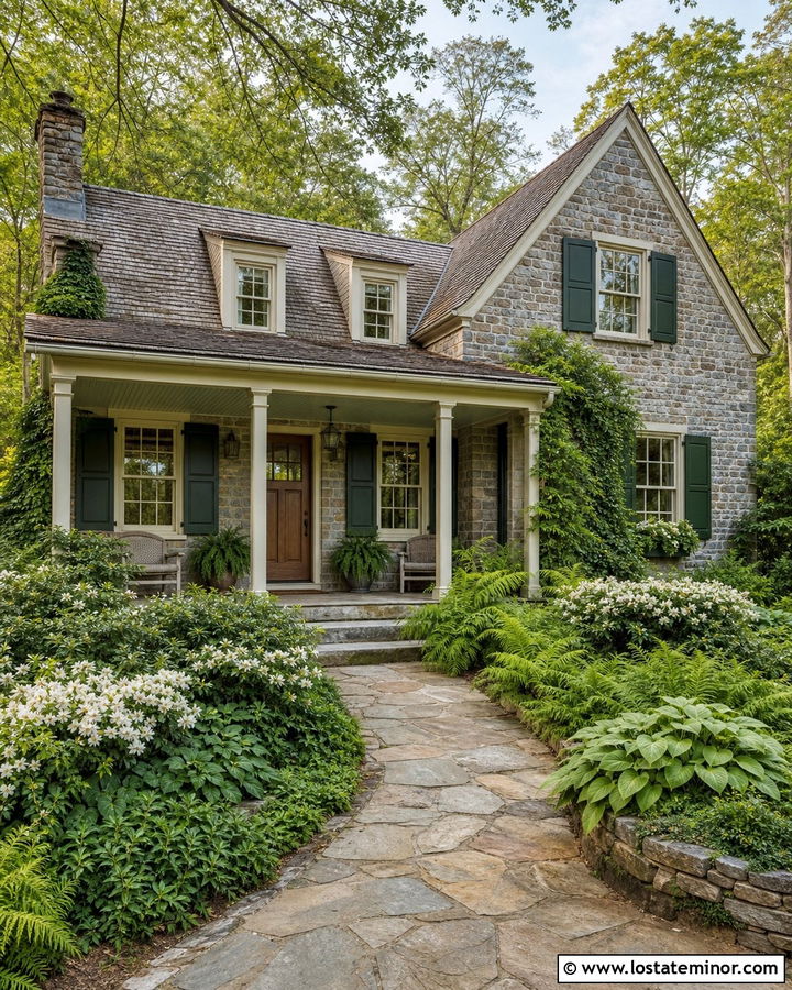 Stone House With Green Beadboard Porch Ceiling - 30 Stone House Design With Porch Ceiling Ideas