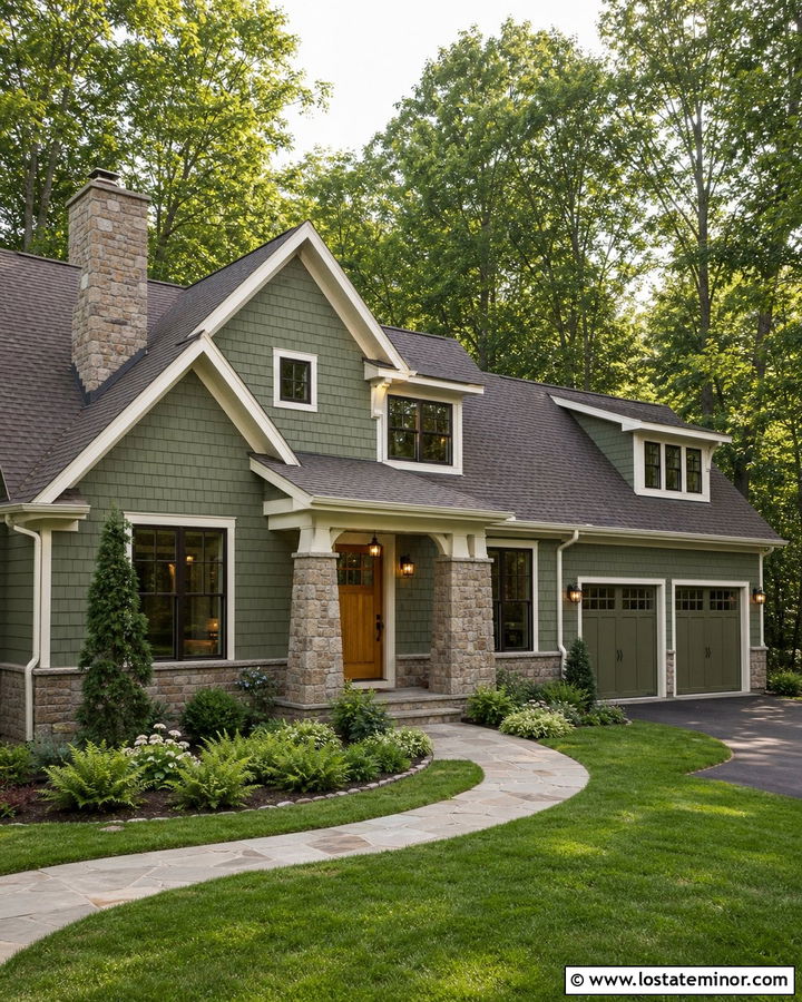 Stone House With Green Cedar Shake Siding - 30 Stone House Design With Cedar Shake Ideas