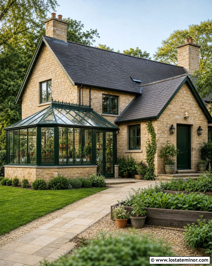 Stone House With Greenhouse Sunroom - 30 Stone House Design With Sunroom Ideas