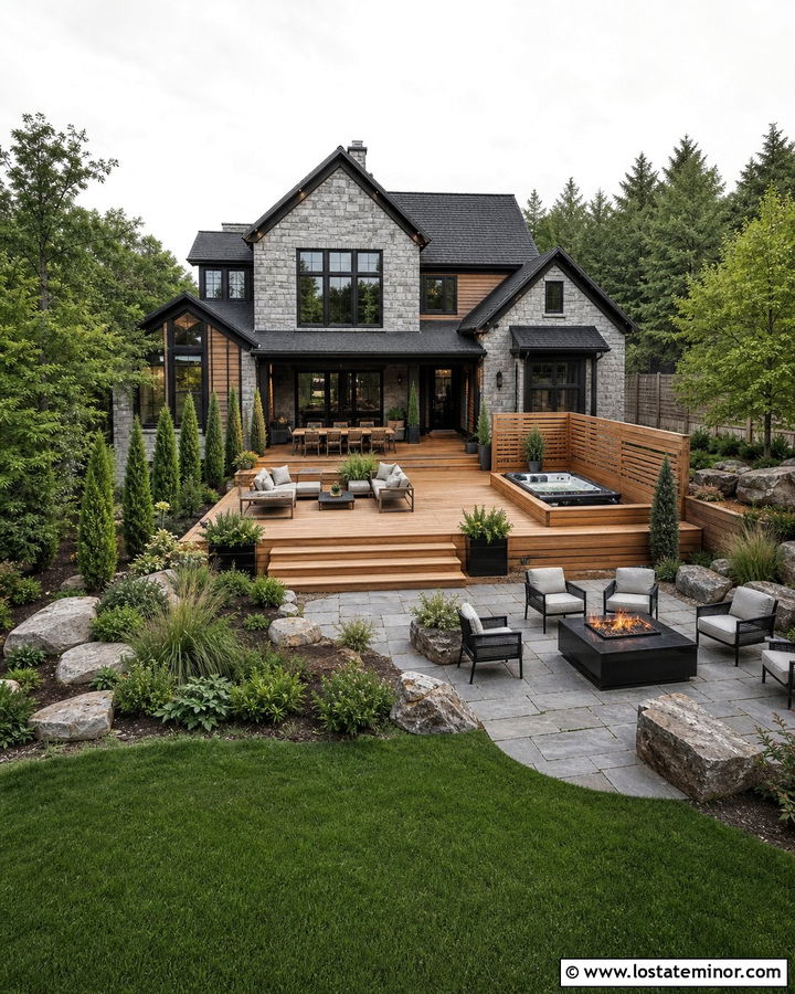 Stone House With Hot Tub Deck - 30 Stone House Design With Backyard Ideas