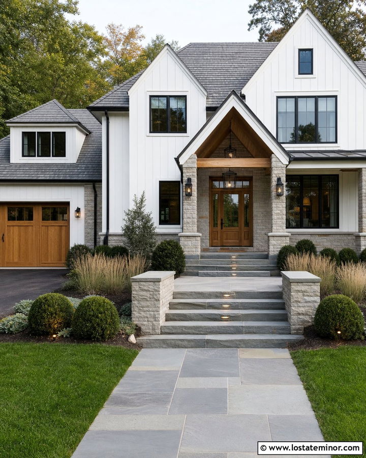 Stone House With Lighted Front Steps - 30 Stone House Design With Steps Ideas