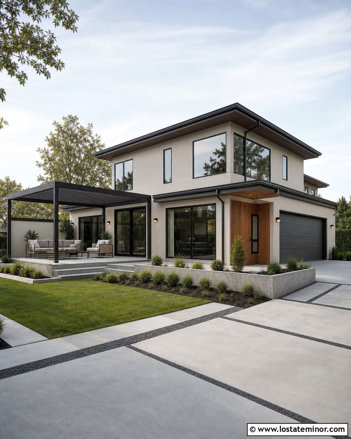 Stone House With Louvered Pergola - 30 Stone House Design With Pergola Ideas
