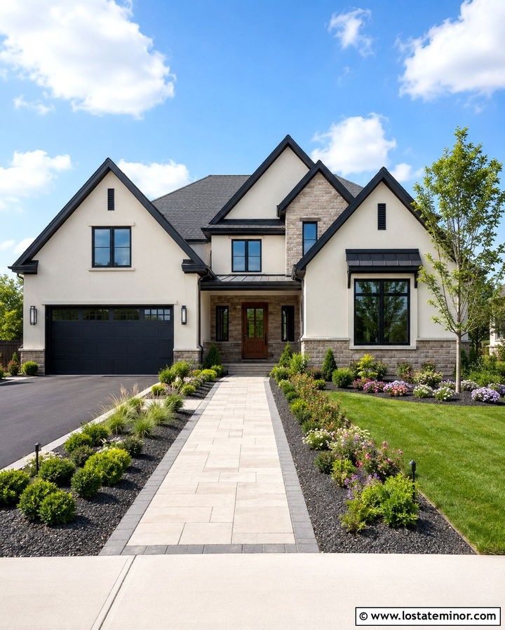 Stone House With Low Maintenance Front Yard - 30 Stone House Design With Front Yard Ideas