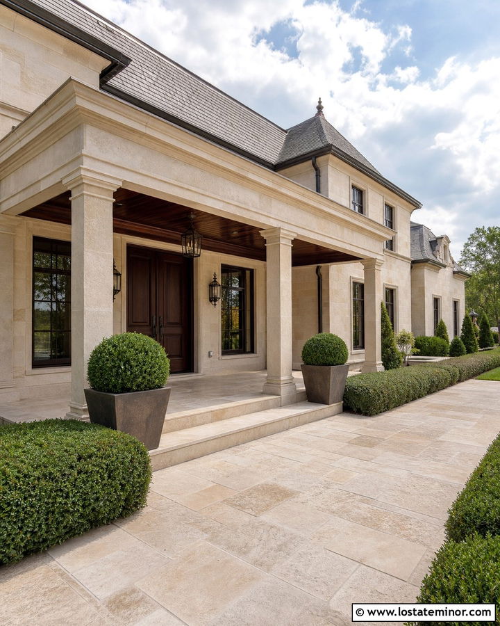 Stone House With Mahogany Porch Ceiling - 30 Stone House Design With Porch Ceiling Ideas