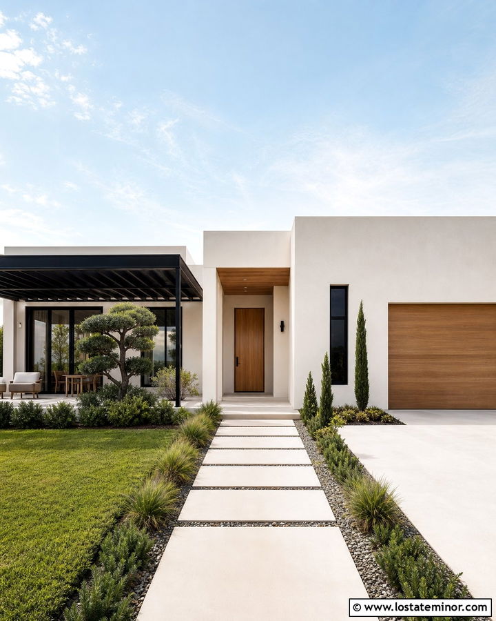 Stone House With Minimalist Pergola - 30 Stone House Design With Pergola Ideas