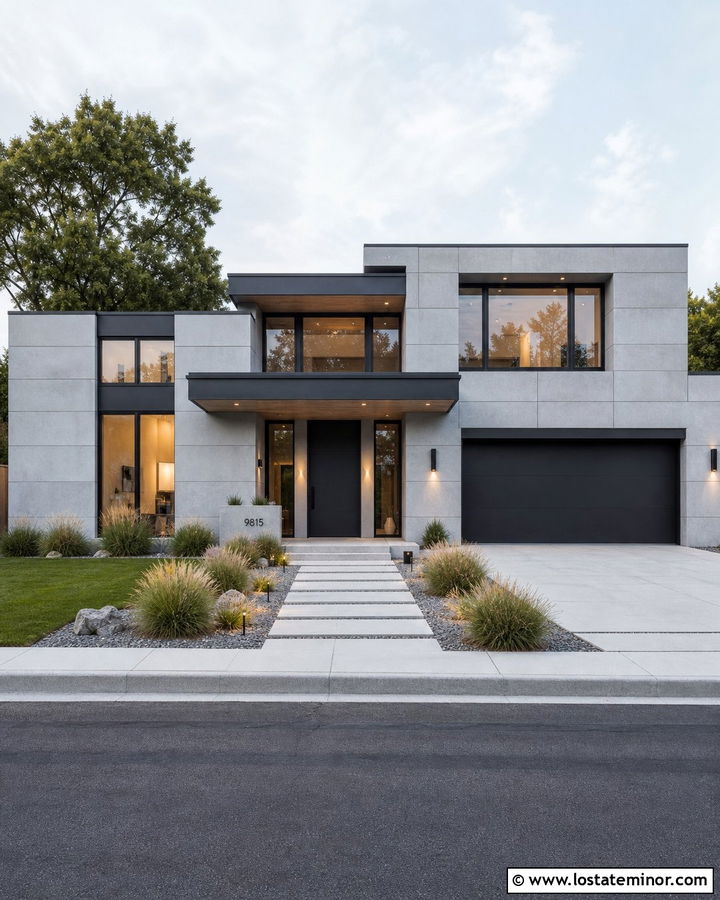 Stone House With Minimalist Portico - 30 Stone House Design With Portico Ideas
