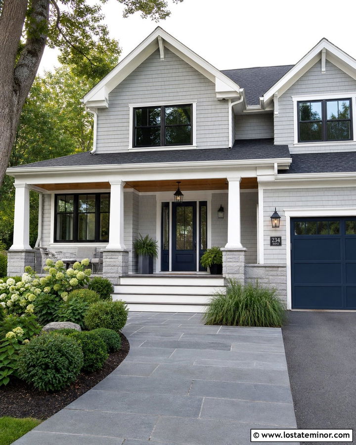Stone House With Navy Blue Entry Door - 30 Stone House Design With Entry Door Ideas