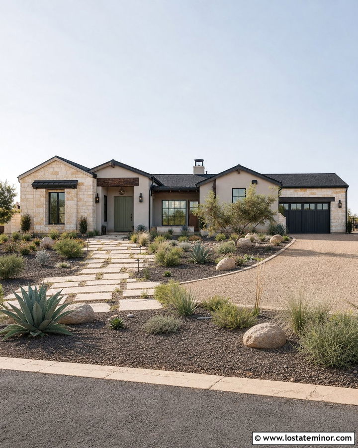 Stone House With Olive Green Entry Door - 30 Stone House Design With Entry Door Ideas