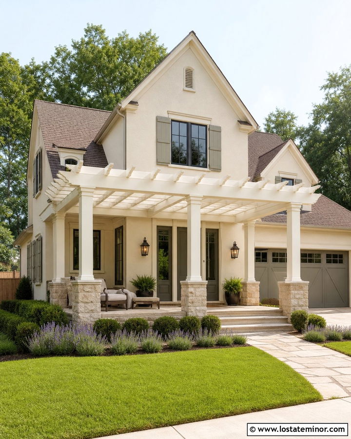 Stone House With Pergola Front Porch - 30 Stone House Design With Pergola Ideas