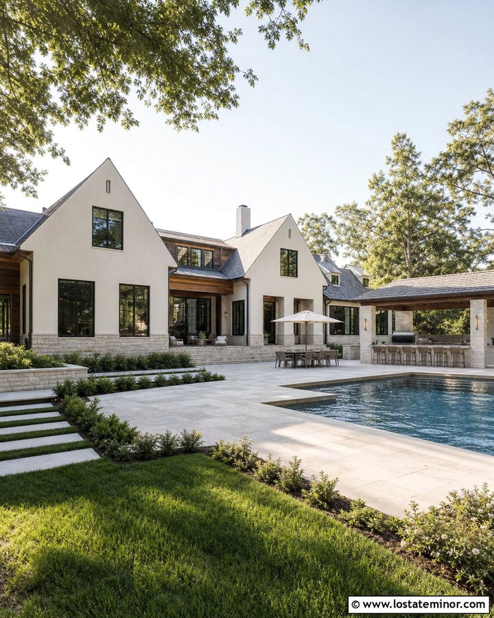 Stone House With Pool And Outdoor Kitchen - 30 Stone House Design With Swimming Pool Ideas