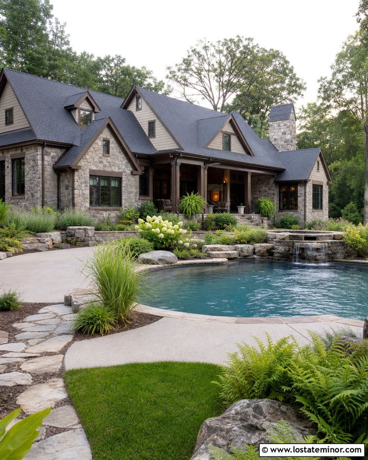 Stone House With Pool And Waterfall - 30 Stone House Design With Swimming Pool Ideas