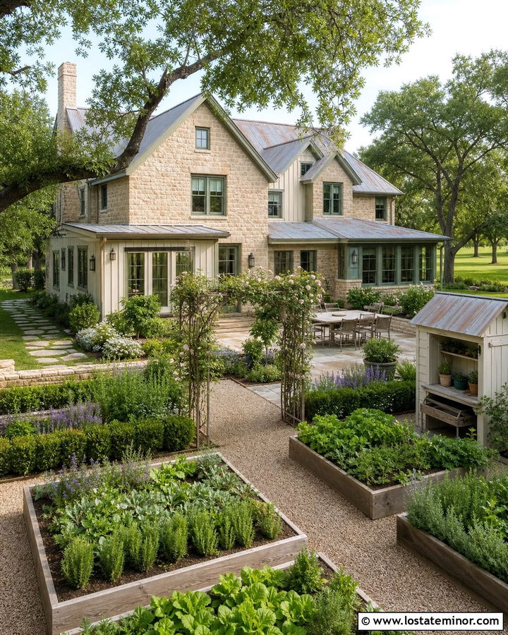 Stone House With Raised Garden Beds - 30 Stone House Design With Backyard Ideas