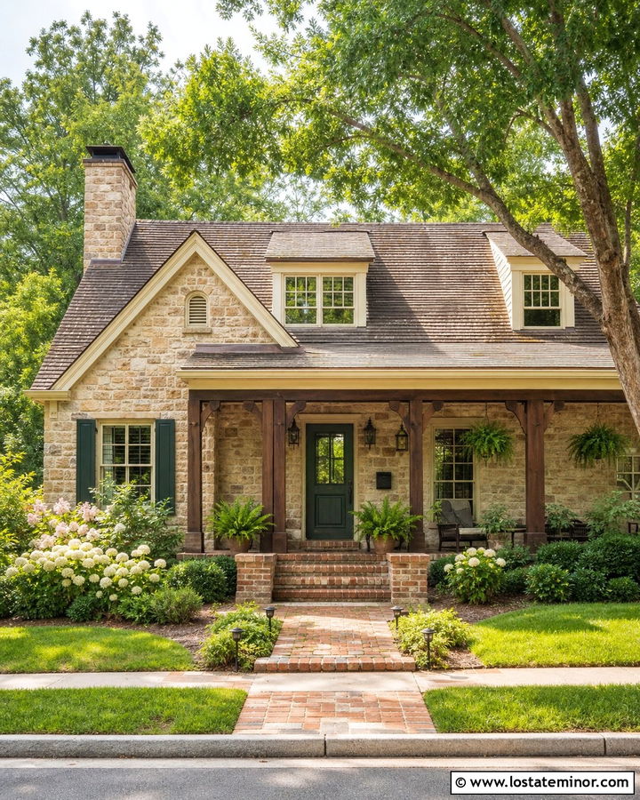 Stone House With Reclaimed Brick Porch - 30 Stone House Design With Brick Accents Ideas