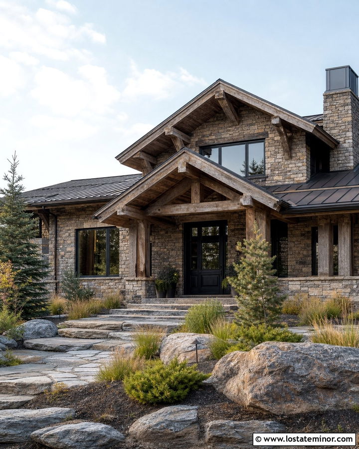 Stone House With Reclaimed Wood Porch Ceiling - 30 Stone House Design With Porch Ceiling Ideas