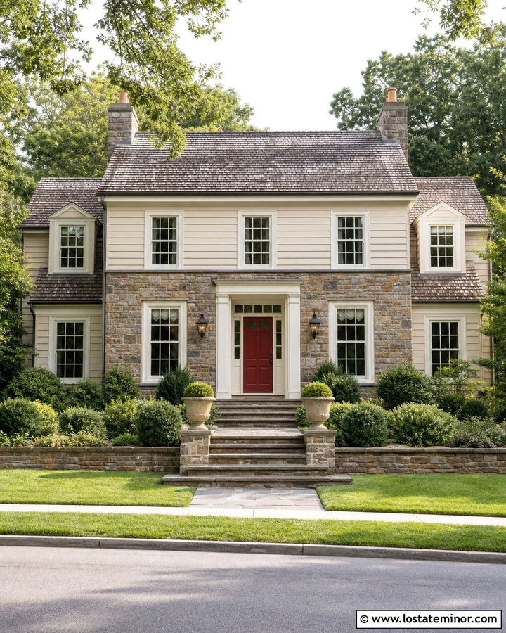 Stone House With Red Entry Door - 30 Stone House Design With Entry Door Ideas