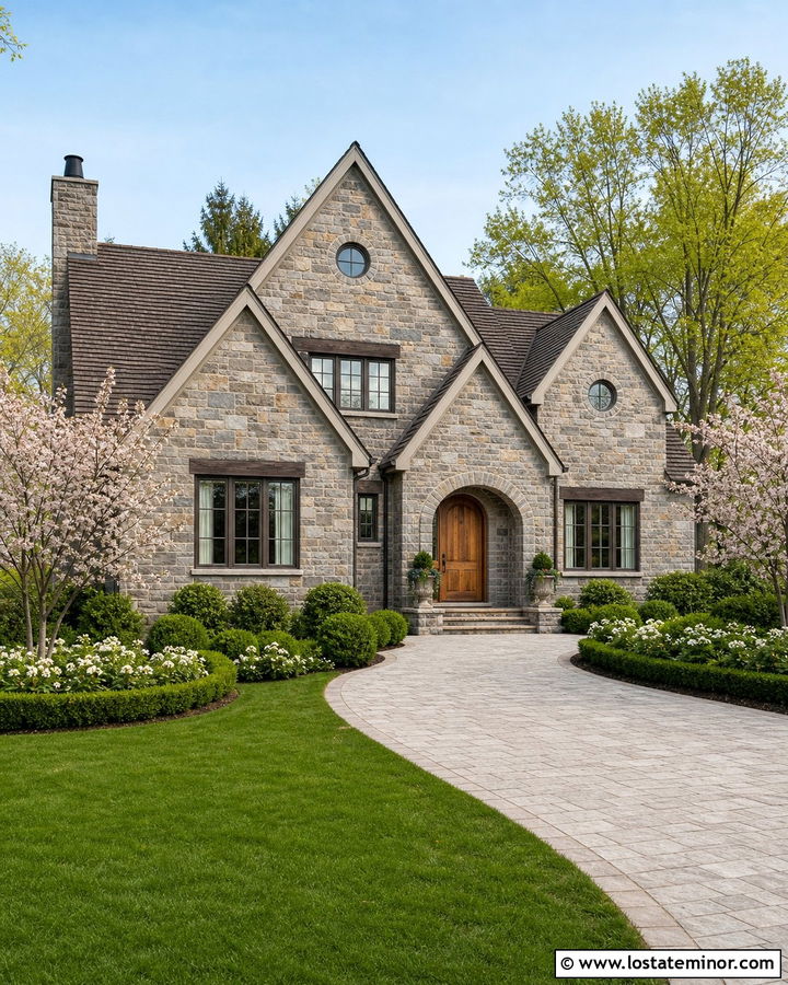 Stone House With Round Window Frames - 30 Stone House Design With Window Frames Ideas