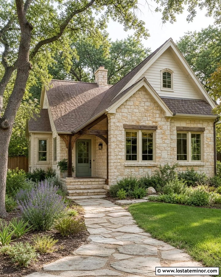 Stone House With Sage Green Entry Door - 30 Stone House Design With Entry Door Ideas