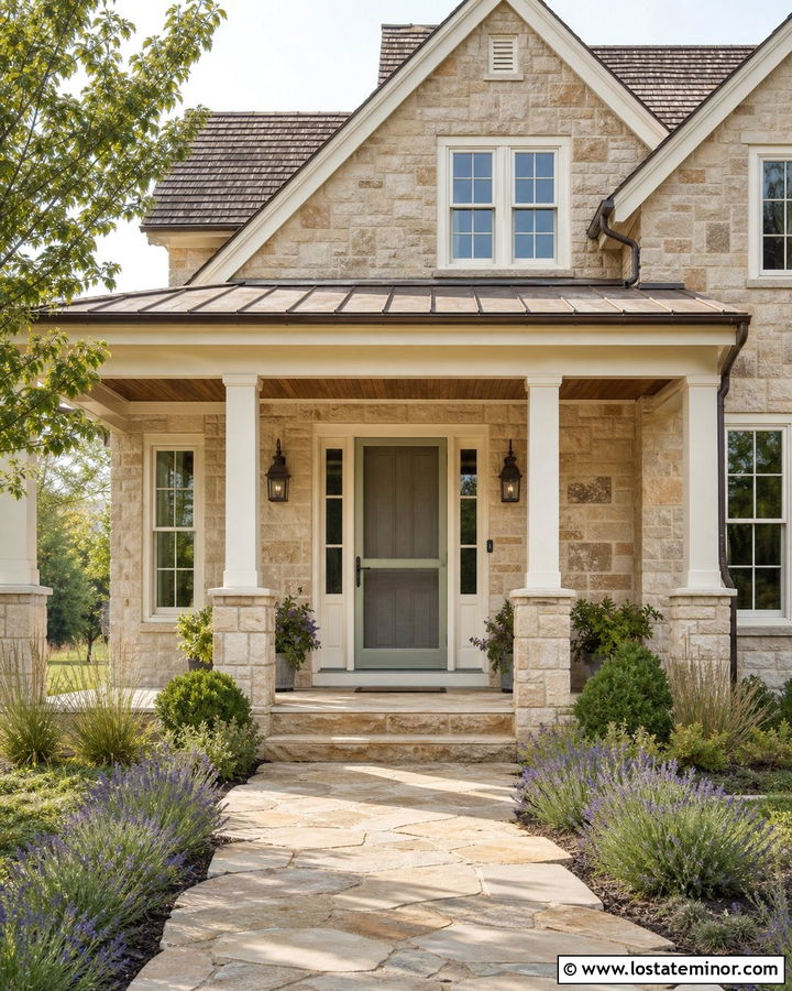 Stone House With Sage Green Screen Door - 30 Stone House Design With Screen Door Ideas