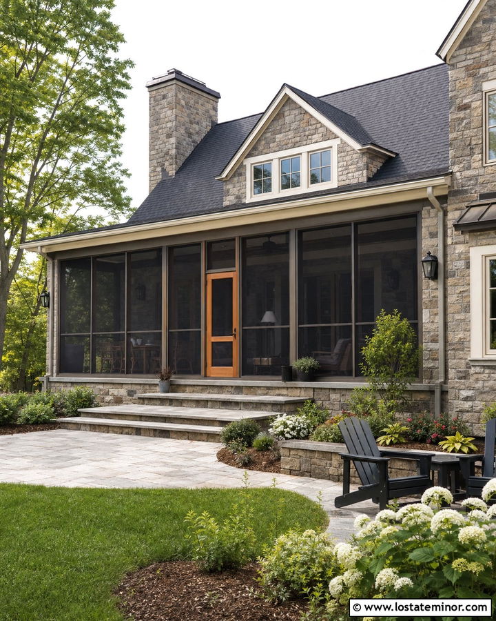 Stone House With Screened Back Porch Door - 30 Stone House Design With Screen Door Ideas