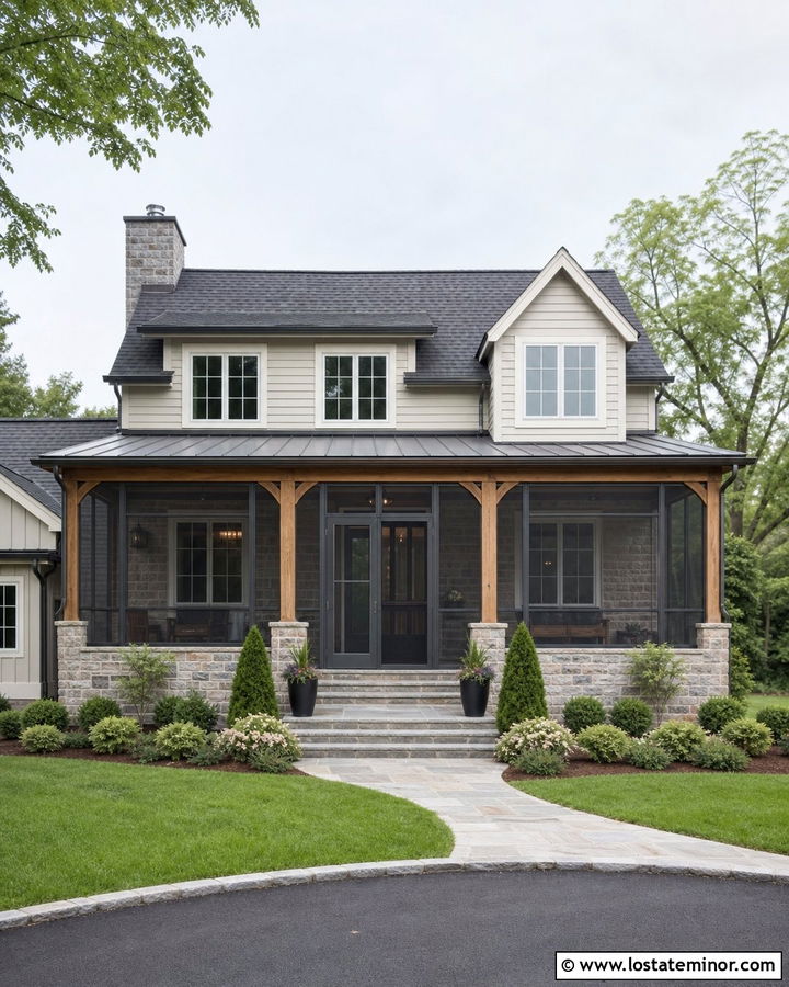 Stone House With Screened Front Porch - 30 Stone House Design With Screen Door Ideas