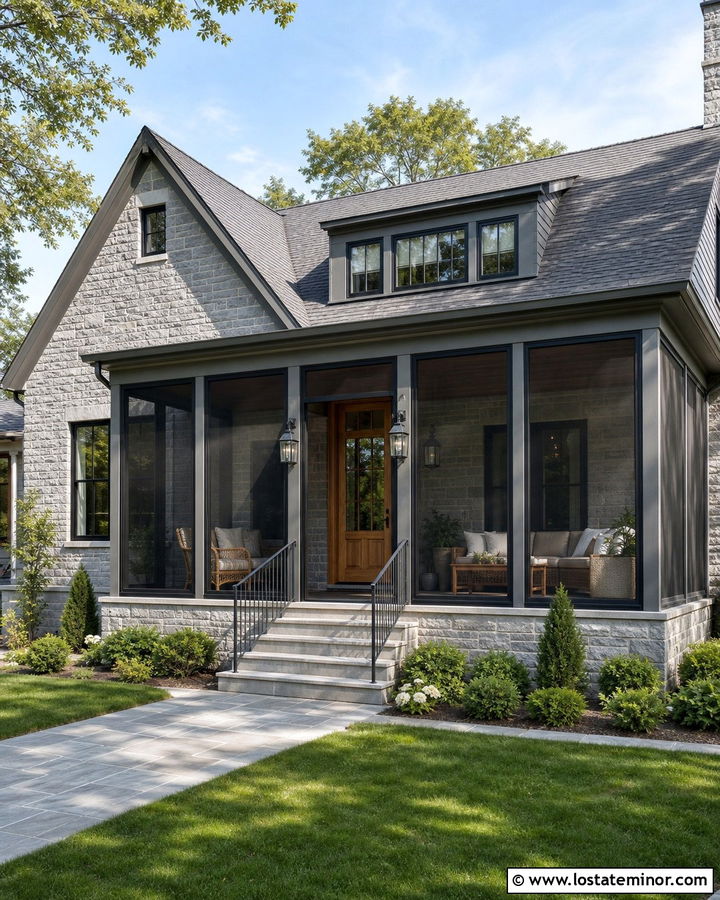 Stone House With Screened Front Porch - 30 Stone House Design With Front Porch Ideas