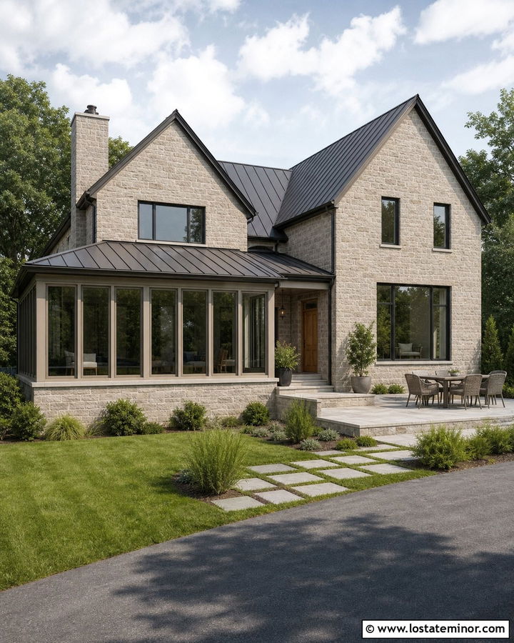 Stone House With Shed Roof Sunroom - 30 Stone House Design With Sunroom Ideas