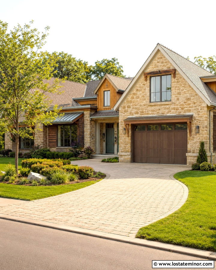 Stone House With Side Entry Driveway - 30 Stone House Design With Driveway Ideas