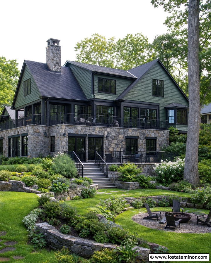 Stone House With Sloped Backyard - 30 Stone House Design With Backyard Ideas