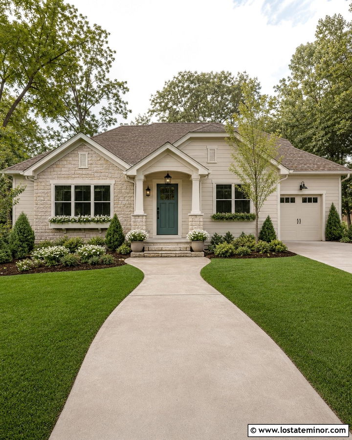 Stone House With Small Entry Portico - 30 Stone House Design With Portico Ideas