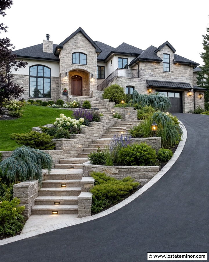 Stone House With Steps And Retaining Walls - 30 Stone House Design With Steps Ideas