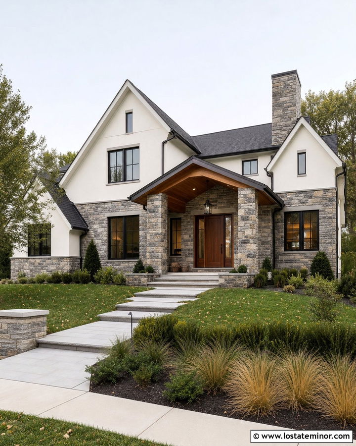Stone House With Stone Porch Columns - 30 Stone House Design With Porch Columns Ideas