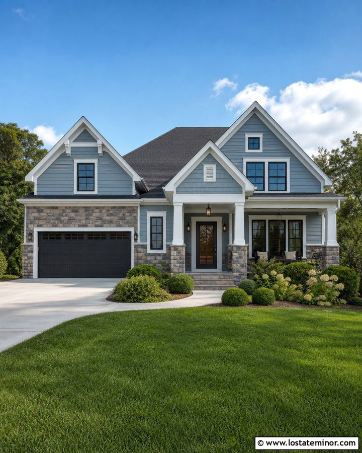 Stone House With Storm Door And Blue Siding - 30 Stone House Design With Storm Door Ideas