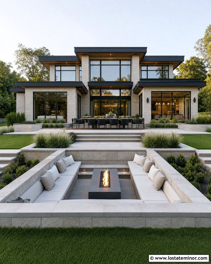 Stone House With Sunken Lounge - 30 Stone House Design With Backyard Ideas