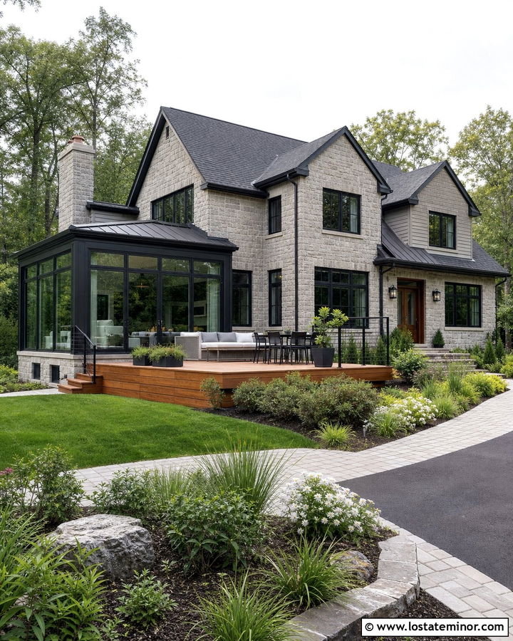 Stone House With Sunroom And Deck - 30 Stone House Design With Sunroom Ideas