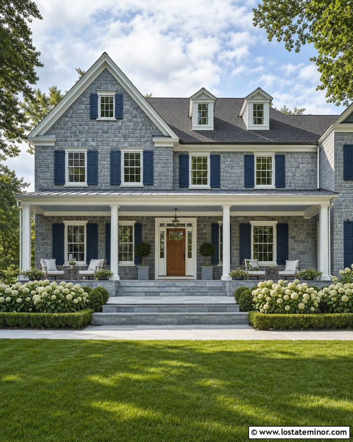 Stone House With Two Tone Porch Ceiling - 30 Stone House Design With Porch Ceiling Ideas