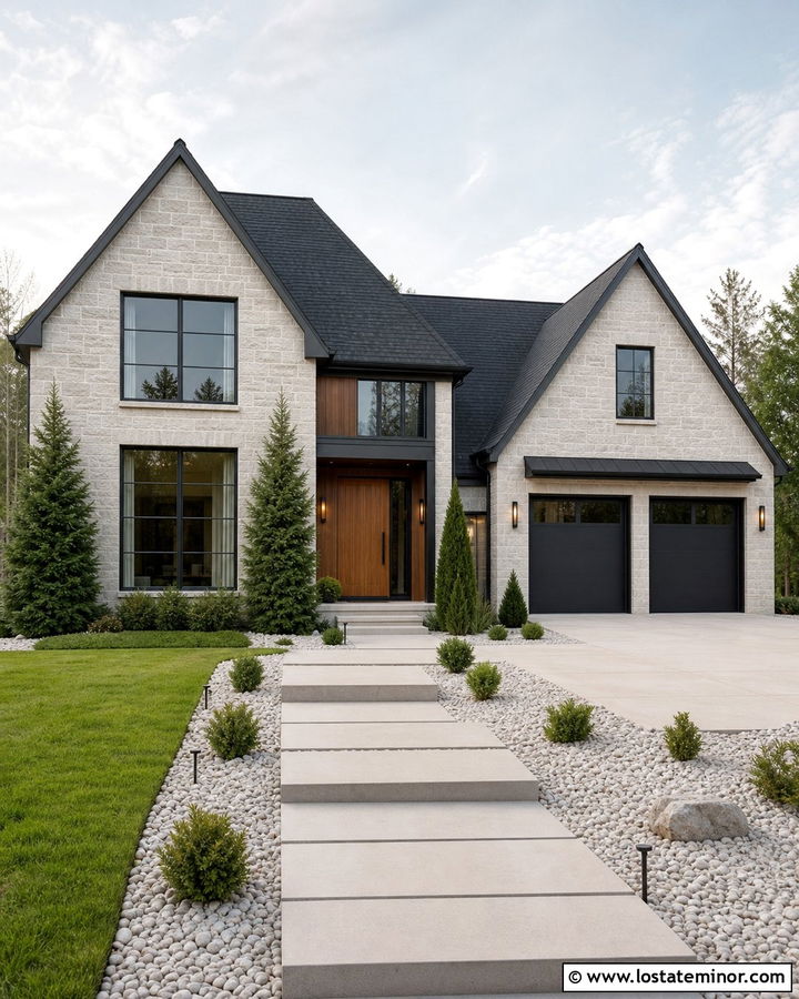 Stone House With Two Tone Window Frames - 30 Stone House Design With Window Frames Ideas